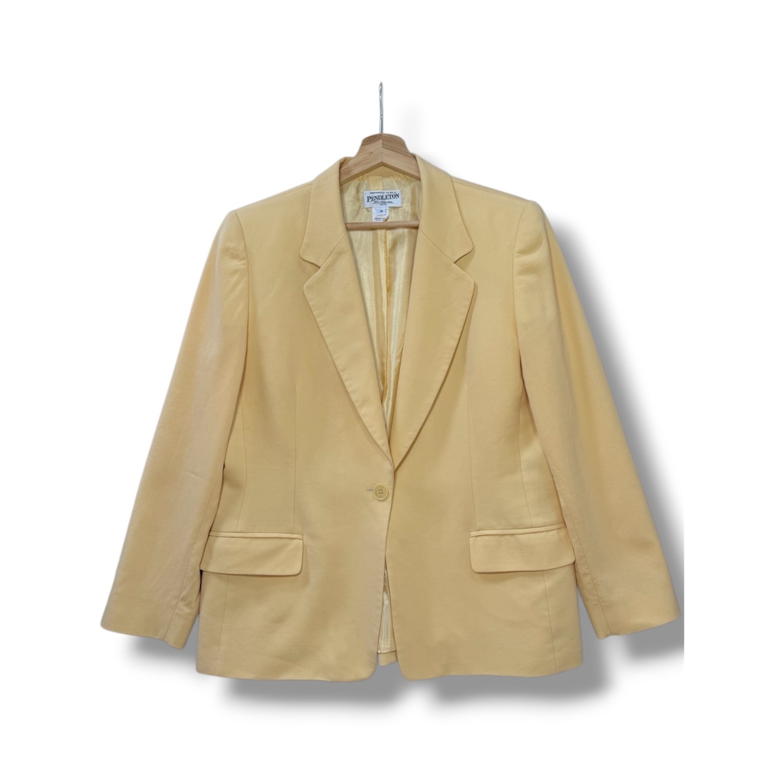 Pendleton Womens Petite 14 Blazer 100% Virgin Wool Butter Yellow Single Button